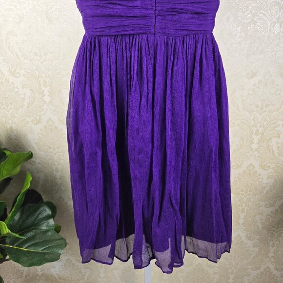 J Crew Size 4 Strapless Purple Dress 100% Silk Sweetheart Neckline Faux Wrap Top - Picture 10 of 15